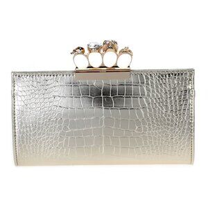 NWT Vegan knuckle clutch in gold croco